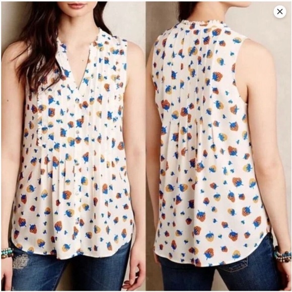 Maeve Anthropologie Strawberry Print Sleeveless Top 0 - Picture 5 of 5